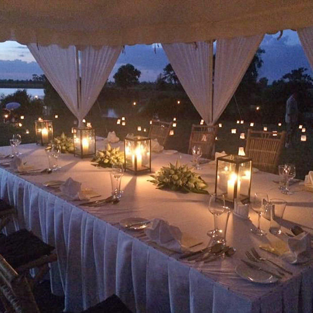 Private romantic dinner rice field